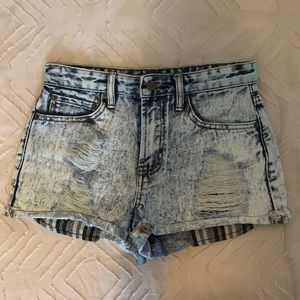 Acid wash jean shorts